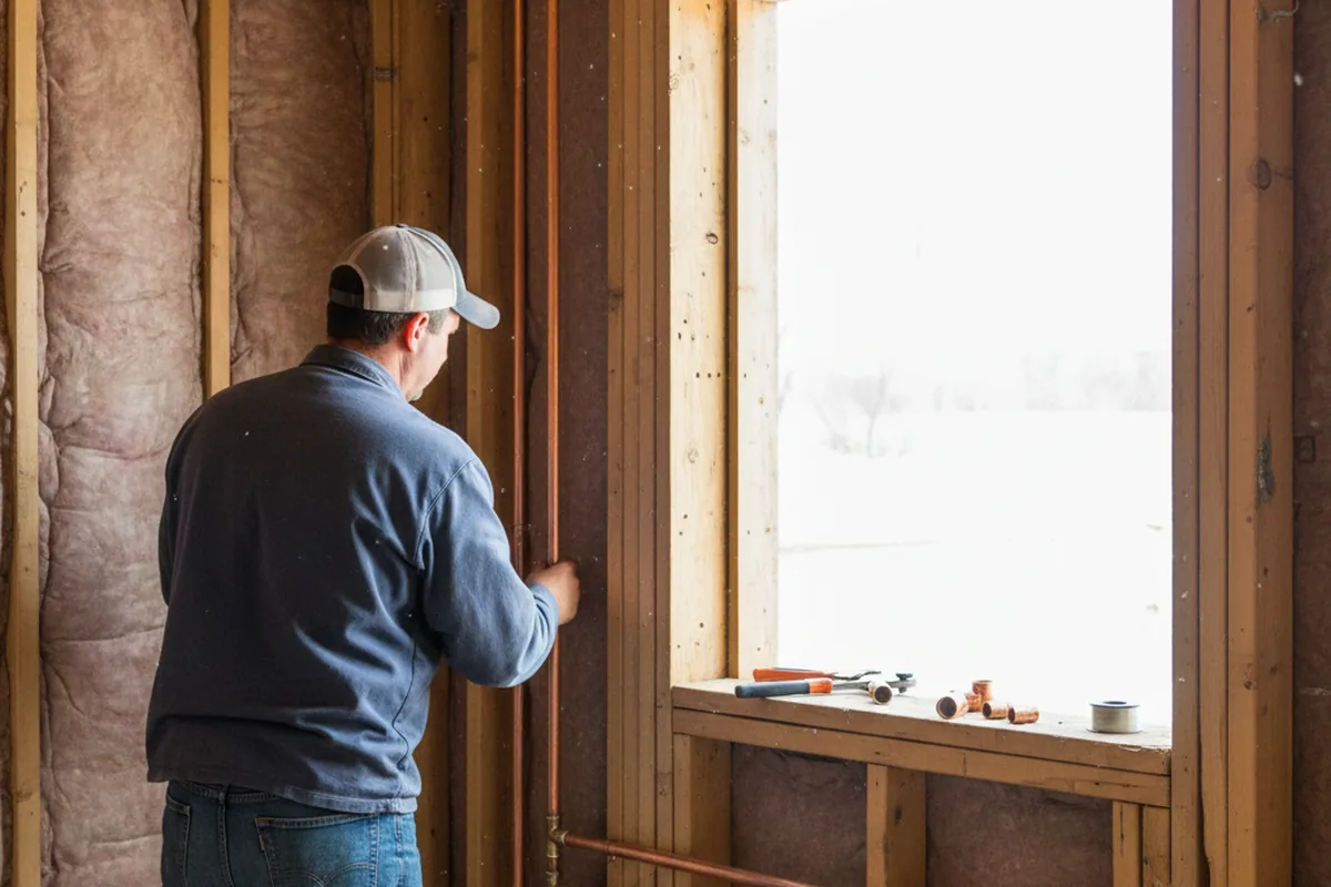 Licensed plumber running new copper supply lines in a Columbiana home